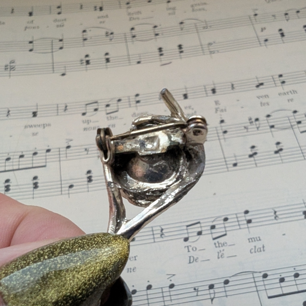 Silver Bird Nest Brooch with Pearls - Picture 9 of 12